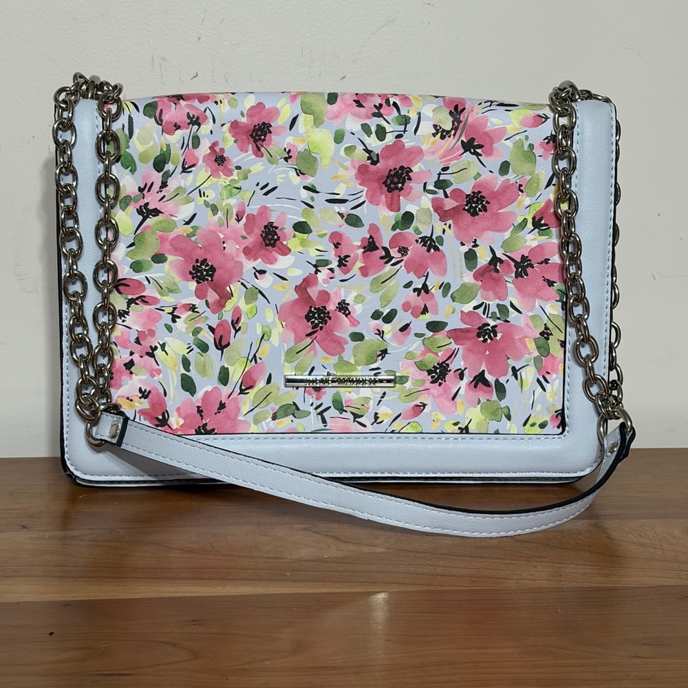 Steve Madden Floral Crossbody Bag Light Blue Pink Watercolor Triple Compartment